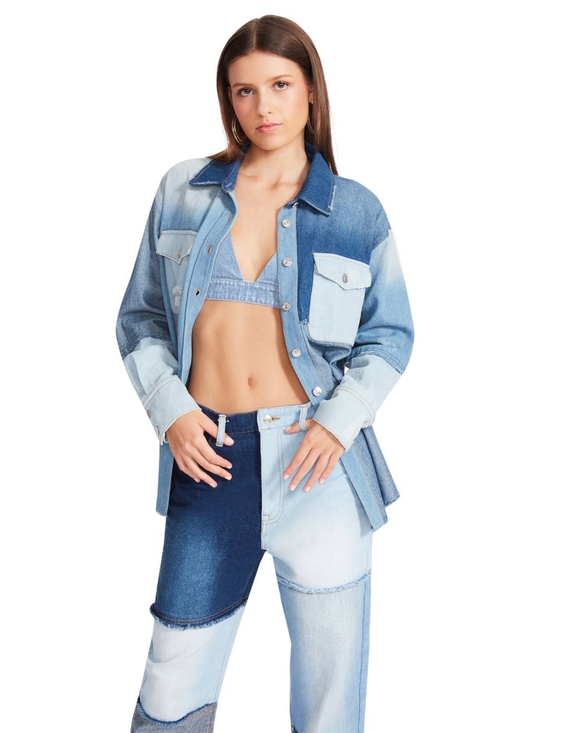 Camisas Steve Madden Kylie Shacket Denim Fabric Mujer Azules | ES NZE0S2